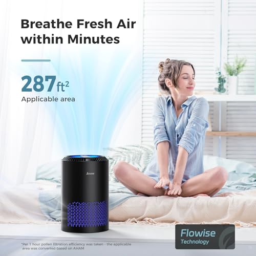 AROEVE Transportable Air Air purifier for Bed room and House – Air Cleaner for Smoke, Pollen, Dander, Hair, and Odors with Sleep Mode and Pace Management for Workplace and Residing Areas