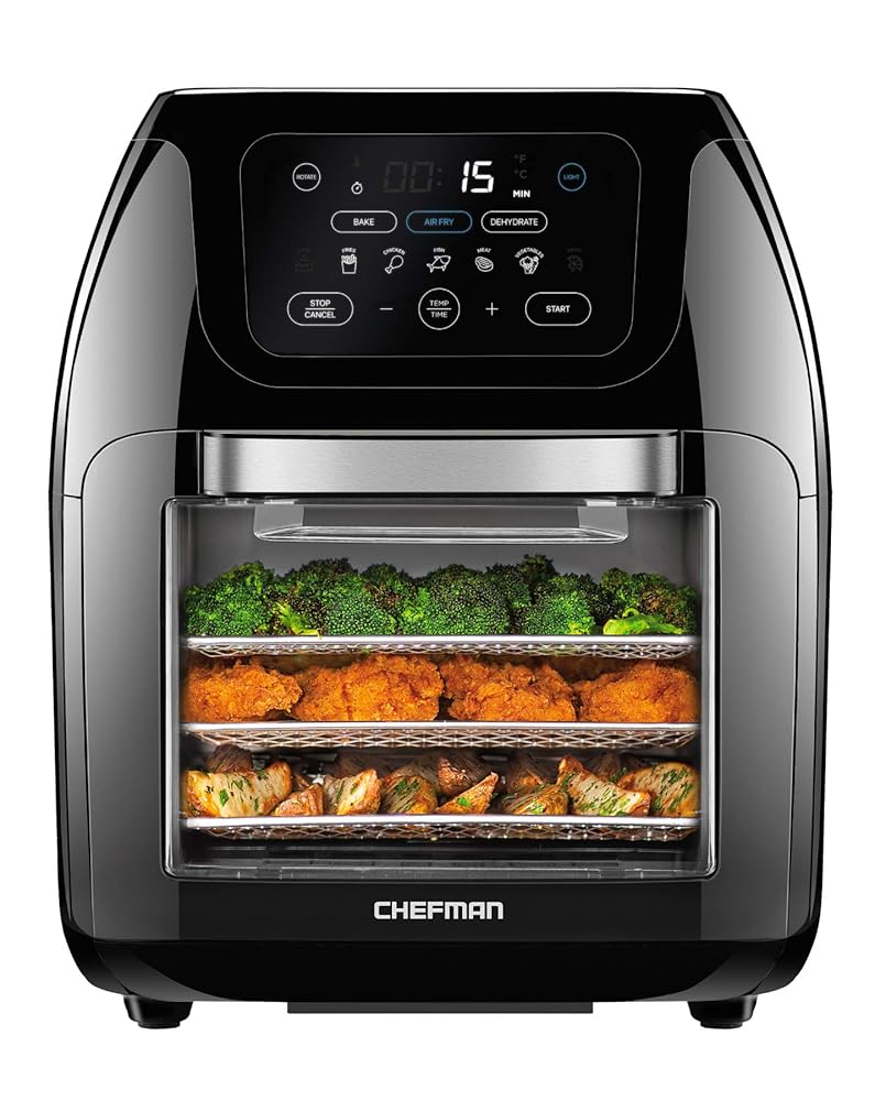 CHEFMAN 10L XL Multifunctional Digital Air Fryer with Rotisserie, Dehydrator, and Convection Oven – 17 Contact Display Presets for Frying, Roasting, Dehydrating, and Baking, with…