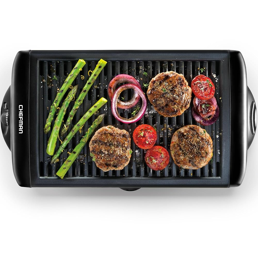 Chefman Smokeless Indoor Electrical Grill with Non-Stick Floor and Adjustable Temperature Management, Good for Custom-made BBQing, Detachable Dishwasher-Protected Water Tray,