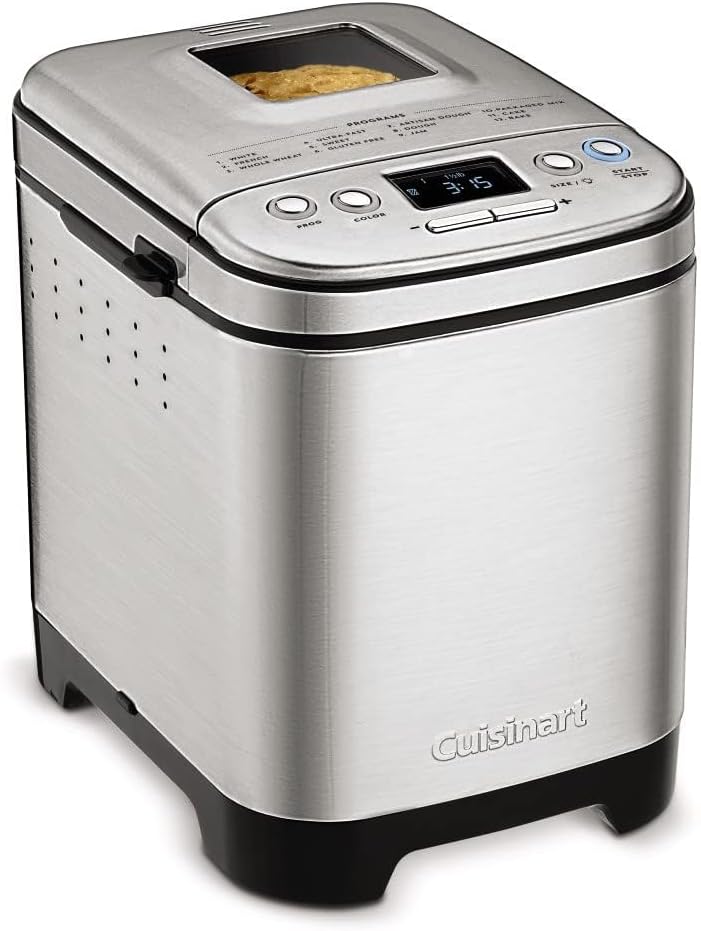 Cuisinart CBK-110P1 Automated Compact Bread Maker, Customizable Settings for As much as 2lb Loaves, Silver and Black