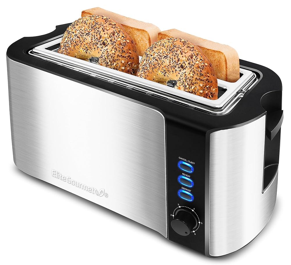 Elite Gourmand ECT-3100 Lengthy Slot 4-Slice Toaster with Reheat, 6 Toast Settings, Defrost, Cancel Features, Constructed-In Warming Rack, Further Huge Slots for Bagels and Waffles,…