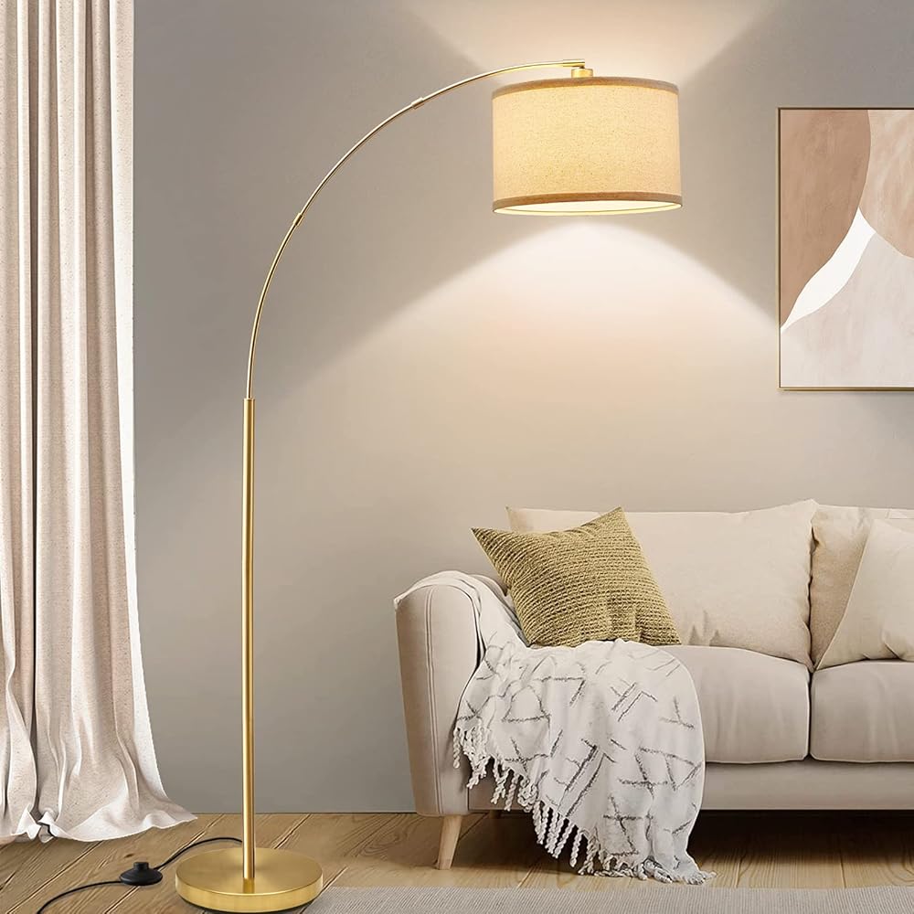 Gold Trendy Arc Flooring Lamp for Dwelling Room – Tall Pole Gentle with Foot Swap and Adjustable Hanging Drum Shade, Very best Over-Sofa Studying Gentle for Bed room and Workplace, LED…