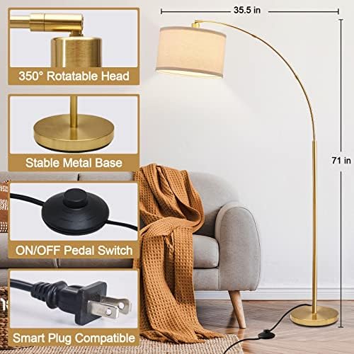 Gold Trendy Arc Flooring Lamp for Dwelling Room - Tall Pole Gentle with Foot Swap and Adjustable Hanging Drum Shade, Very best Over-Sofa Studying Gentle for Bed room and Workplace, LED...