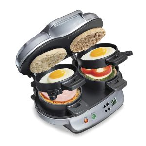 Hamilton Seaside Silver Twin Breakfast Sandwich Maker with Timer (Mannequin 25490A)