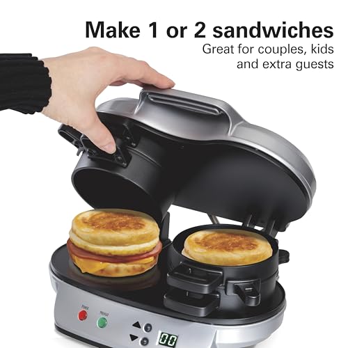 Hamilton Seaside Silver Twin Breakfast Sandwich Maker with Timer (Mannequin 25490A)