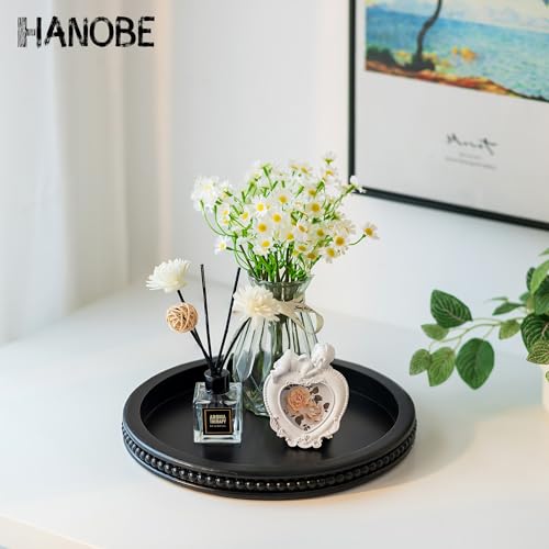 Hanobe Rustic Picket Serving Tray: Black Bead Spherical Tray for Espresso Desk, Classic Centerpiece for Dwelling Room, Farmhouse Kitchen Counter Decor