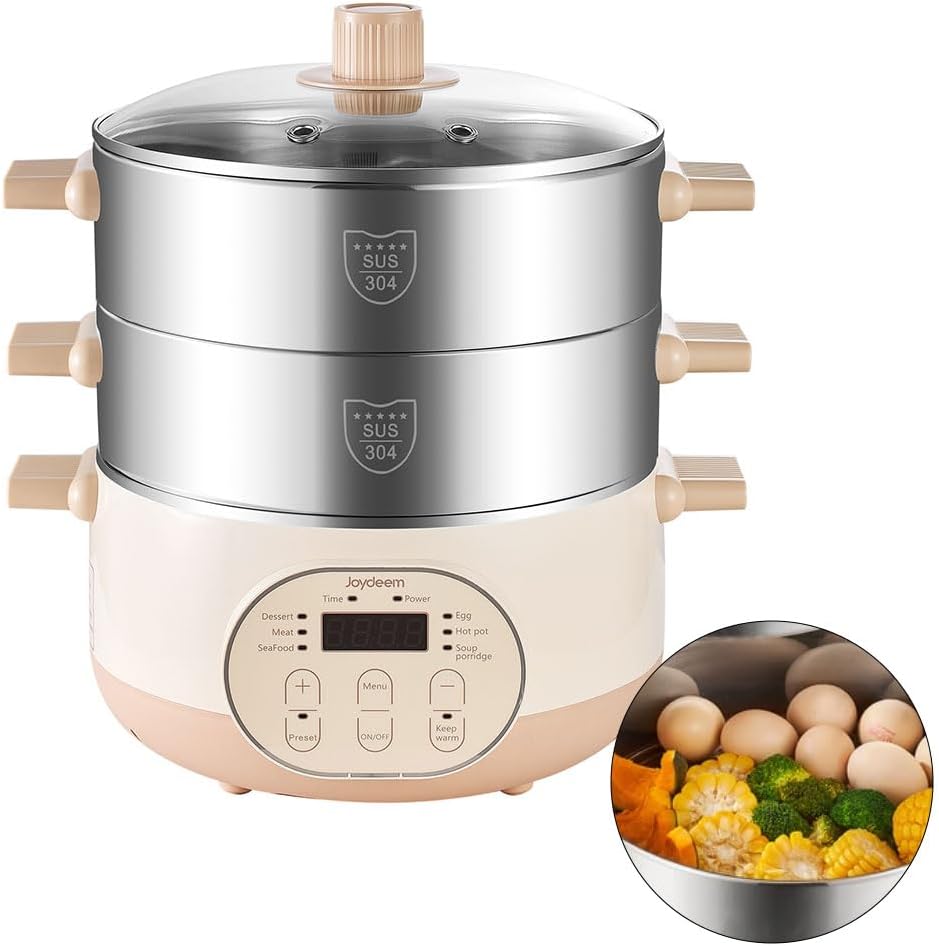 Joydeem 15L Electrical Meals Steamer, 2-Tier Stainless Metal Vegetable and Meals Cooker, Mannequin JD-DZG15B