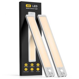 Rechargeable Movement Sensor Below Cupboard Lights, 40 LED Indoor Lights, 2-Pack Magnetic Dimmable Closet Lighting, Wi-fi Below Counter Lights for Kitchen and Stairs